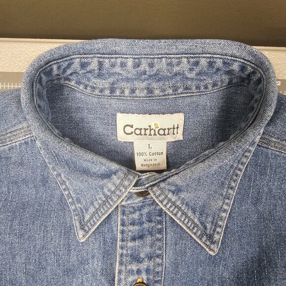 Vintage Carhartt Denim Shirt Large S97STW Metal Buttons Classic Workwear Read! - Picture 6 of 16